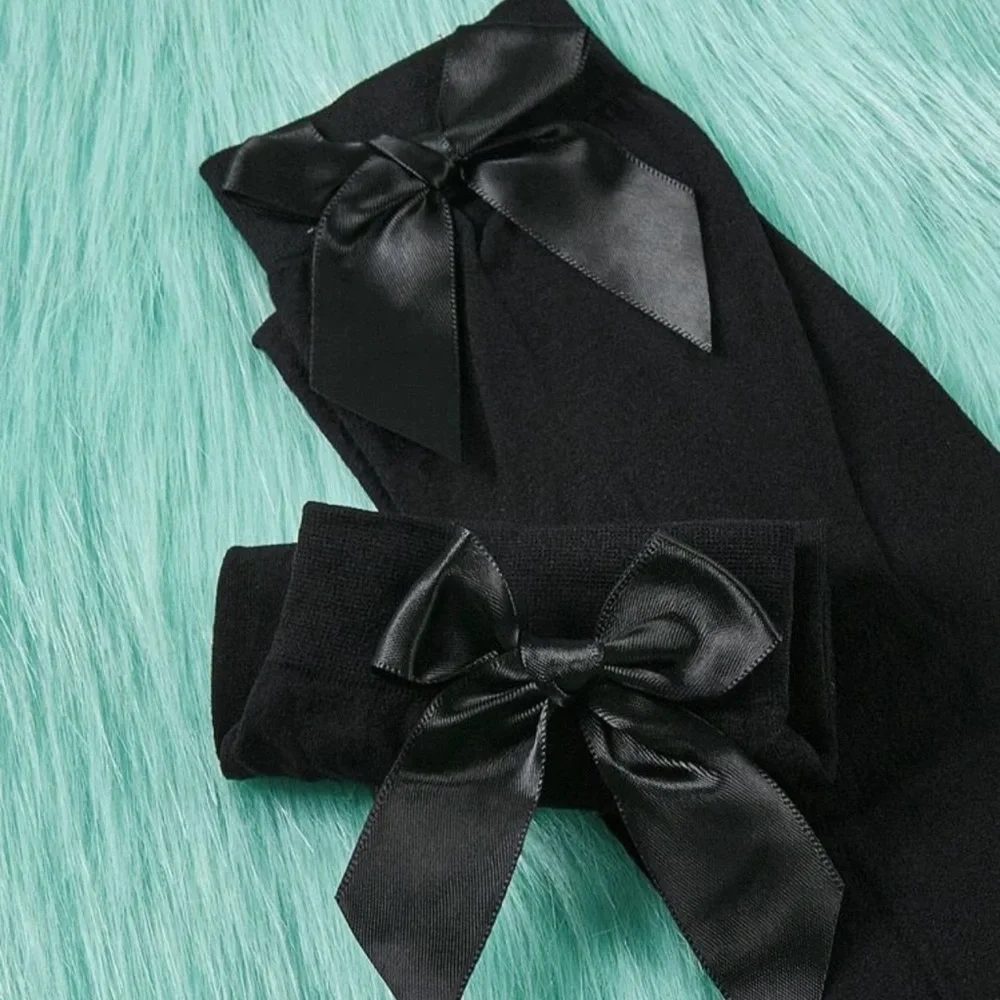 Black Bow Over the Knee Socks